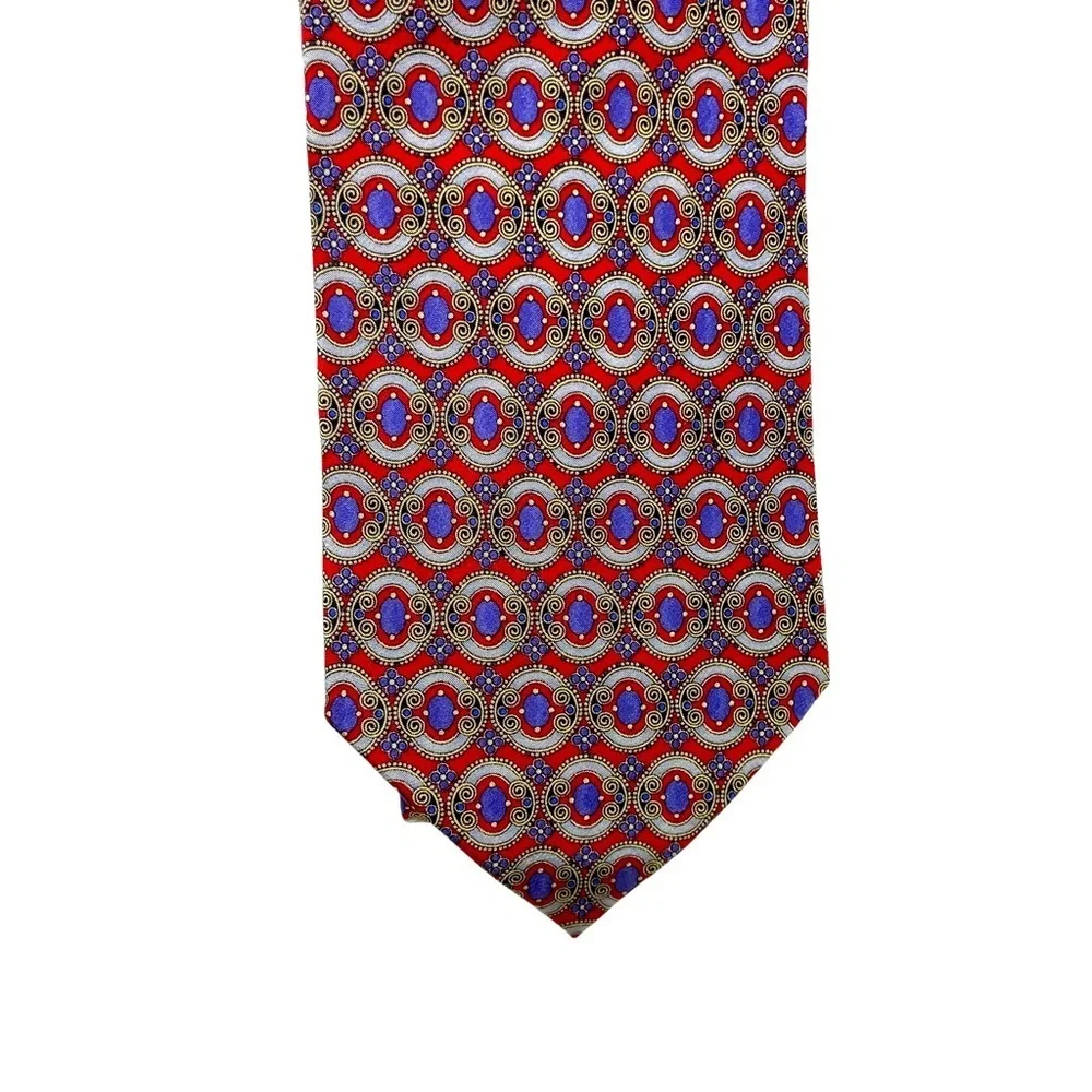 Valentino Necktie. Red with Purple Ovals Abstract Design.